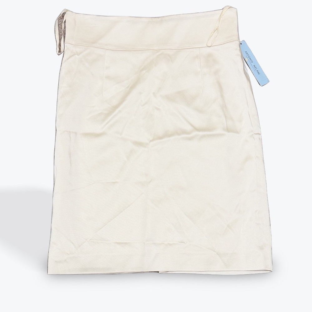 Antonio Melani Ivory Satin Pencil Skirt Zipper Back Women Size Petite - Picture 1 of 11